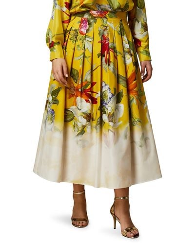Marina Rinaldi Abaco Placed Floral Print Cotton Skirt - Yellow