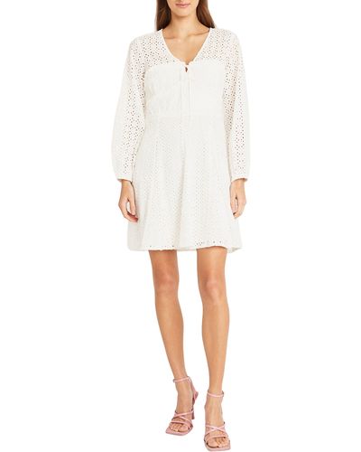 DONNA MORGAN FOR MAGGY Long Sleeve Cotton Eyelet Minidress - White