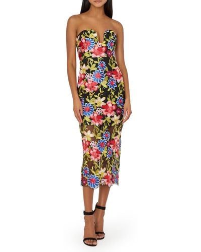 MILLY Artem Spanish Garden Embroidered Strapless Cocktail Dress - Multicolor