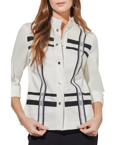 Ming Wang Stripe Stand Collar Jacket - Gray