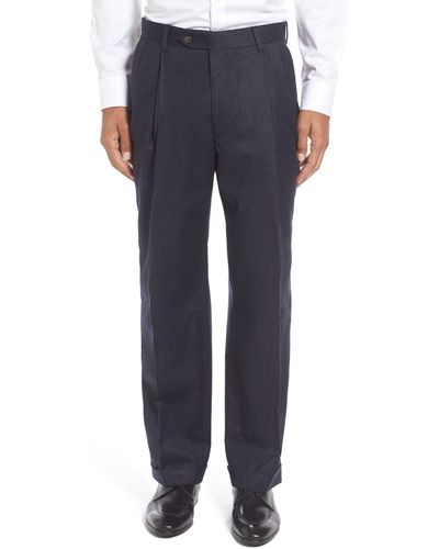 Berle Lightweight Flannel Pleated Classic Fit Dress Pants - Blue