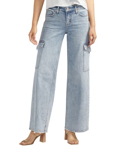 Silver Jeans Co. Suki Curvy Mid Rise Wide Leg Cargo Jeans - Blue