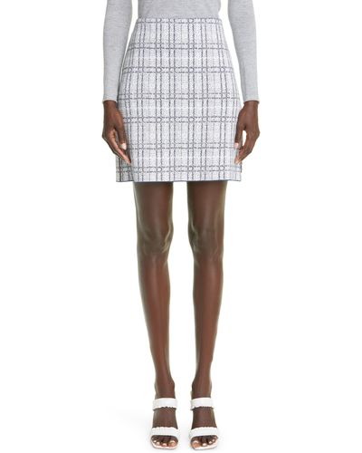 St. John Pixelated Plaid Jacquard Miniskirt - White
