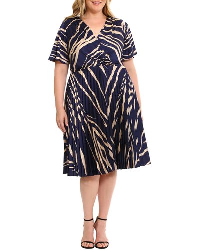 Maggy London Abstract Print Wrap Front Pleated Dress - Black