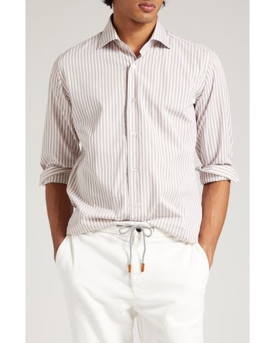 Eleventy Pinstripe Cotton Button-up Shirt - White