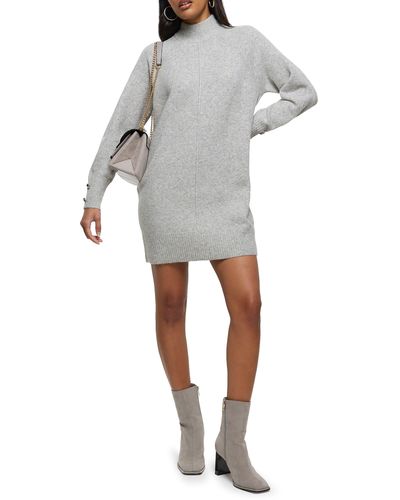 River Island Long Sleeve Mock Neck Sweater Dress - Gray