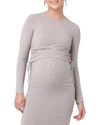Ripe Maternity Amber Ruched Long Sleeve Maternity Top - Gray