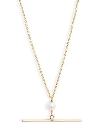 POPPY FINCH Cultured Pearl & Bar Pendant Necklace - White