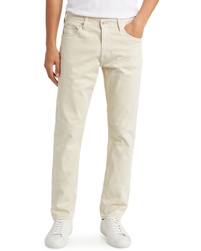 AG Jeans Everett Sueded Stretch Sateen Slim Straight Leg Pants - Natural