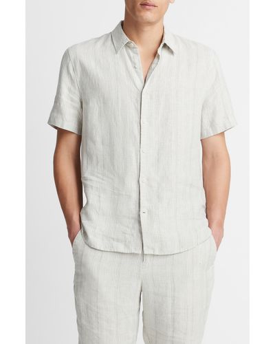 Vince Shadow Stripe Short Sleeve Button-up Shirt - White