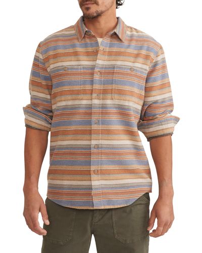 Marine Layer Stripe Cotton & Wool Button-up Shirt - Brown