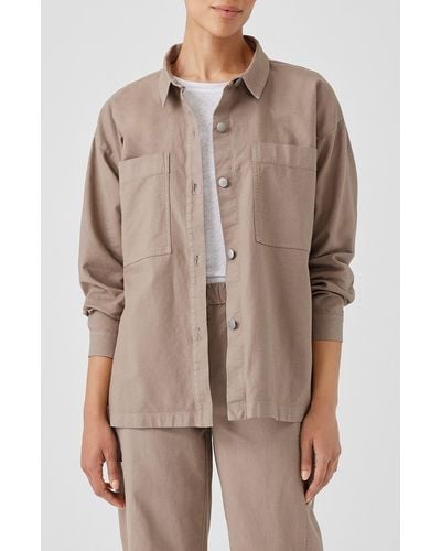 Eileen Fisher Boxy Stretch Organic Cotton & Hemp Shirt Jacket - Brown