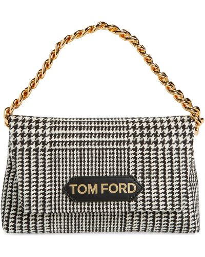 Tom Ford Mini Logo Label Plaid Wool Handheld Bag - Metallic