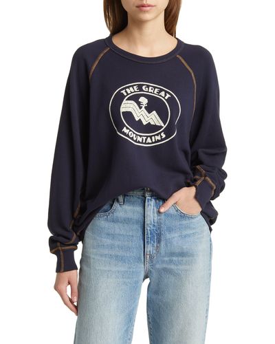 The Great The College Mountain Graphic Cotton Sweatshirt - Blue