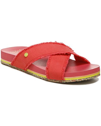 Vionic Panama Frayed Strap Slide Sandal - Red