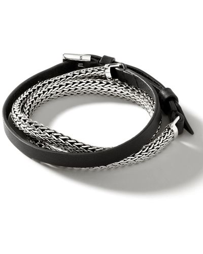John Hardy Icon Sterling Silver & Leather Wrap Bracelet - Black