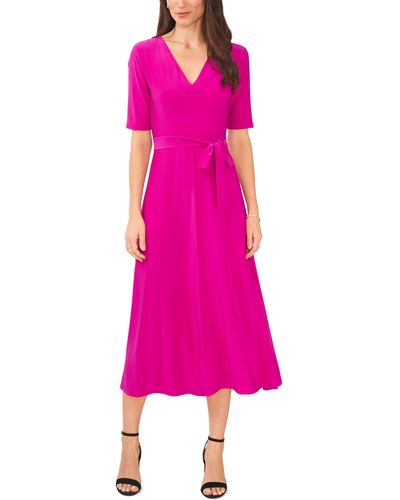 Chaus V-neck Belted Midi Dress - Pink