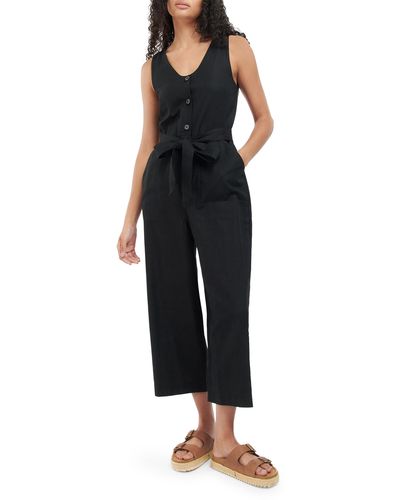 Barbour Penrose Wide Leg Cotton & Linen Jumpsuit - Black