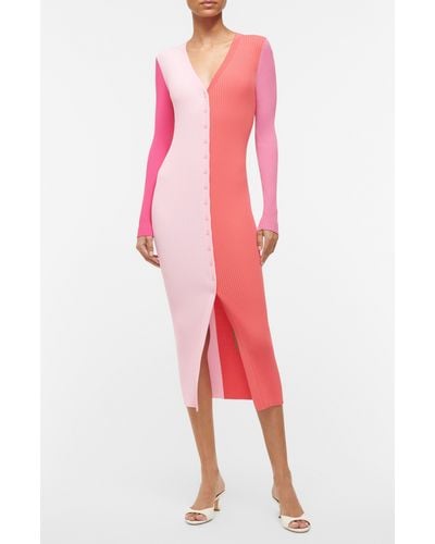 STAUD Colorblock Long Sleeve Sweater Dress - Pink