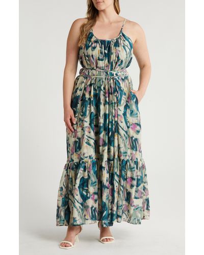 Nordstrom Tie Back Tiered Maxi Dress - Green