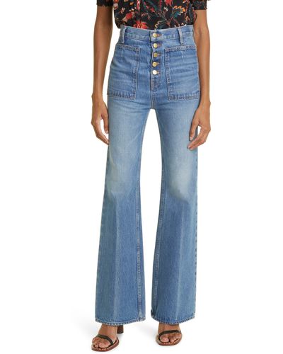 Ulla Johnson The Lou Button Fly Flare Jeans - Blue