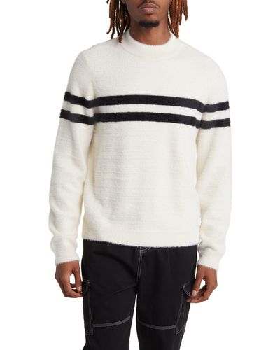 Native Youth Stripe Fluffy Crewneck Sweater - White