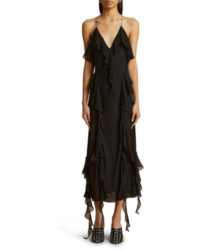 Khaite The Pim Ruffle Silk Charmeuse Dress - Black