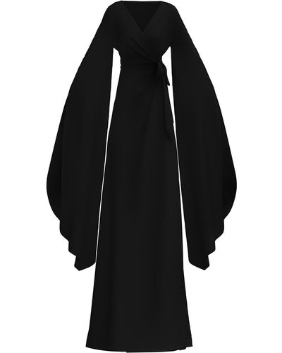 Diarrablu Maya exaggerated Long Sleeve Satin Wrap Dress - Black