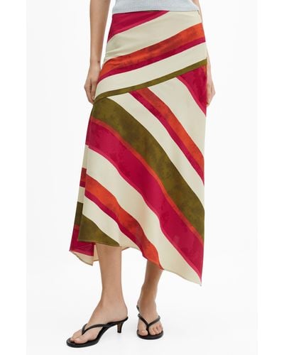 Mango Cherry Stripe Satin Maxi Skirt - Red