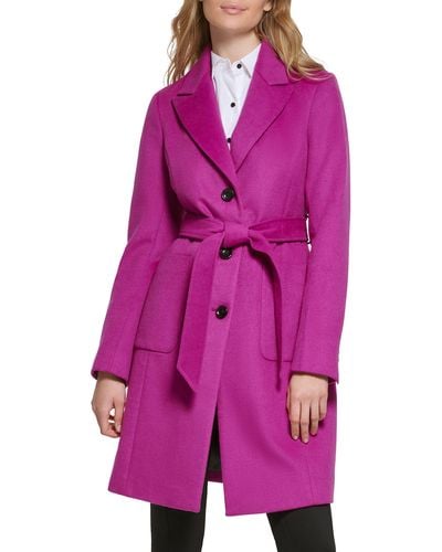 Karl Lagerfeld Belted Wool Blend Patch Pocket Coat - Purple