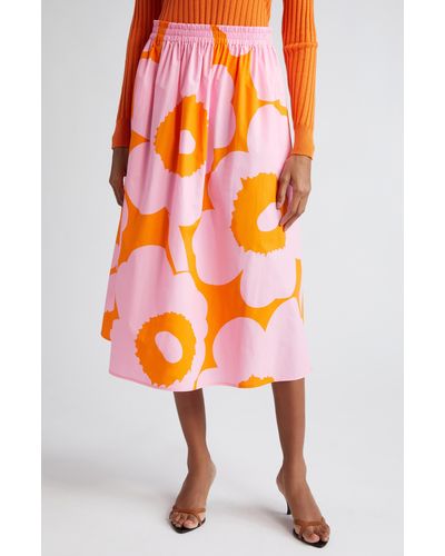 Marimekko Garrel Print Poplin Skirt - Orange