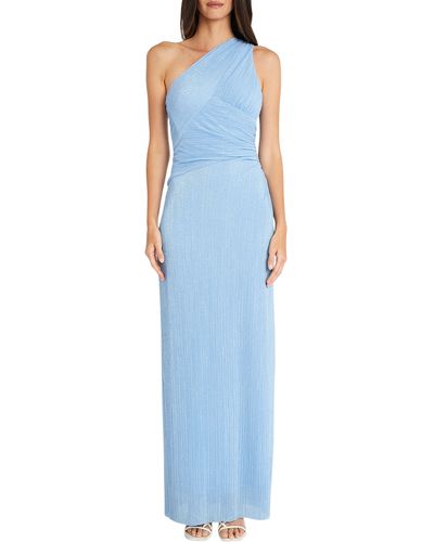 Maggy London Metallic One-shoulder Gown - Blue