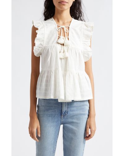 MILLE Chelsea Ruffle Cotton Blend Top - White