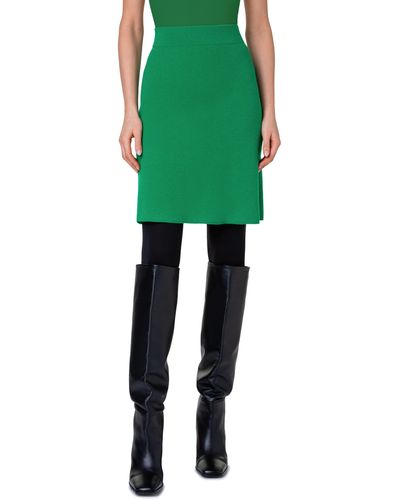 Akris Punto Stretch Virgin Wool & Cashmere Rib Sweater Skirt - Green