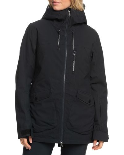 Roxy Stated Waterproof Hooded Snow Jacket - Black
