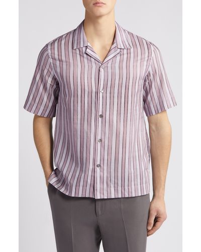 Paul Smith Regular Fit Stripe Camp Shirt - Purple