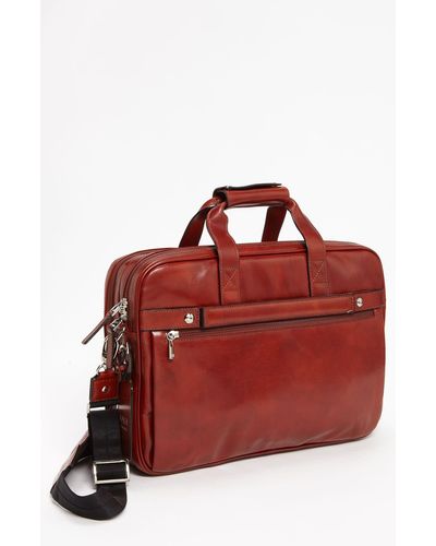 Bosca Double Compartment Leather Briefcase - Red
