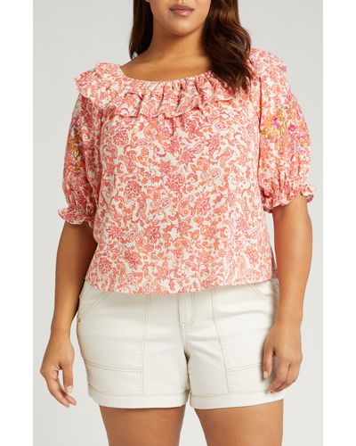 Wit & Wisdom Floral Embroidered Off The Shoulder Top