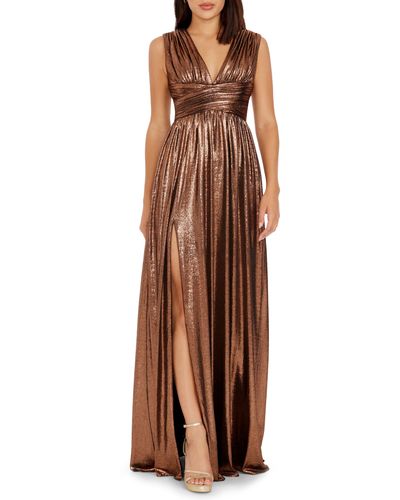 Dress the Population Jaclyn Pleated Metallic Gown - Brown