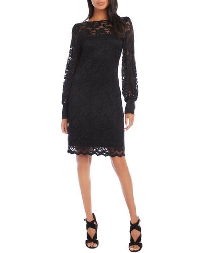 Karen Kane Long Sleeve Lace A-line Dress - Black