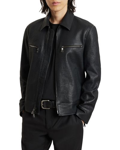 John Varvatos Tilden Embossed Leather Jacket - Black