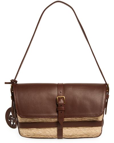 Altuzarra Watermill Flap Leather & Woven Palm Shoulder Bag - Brown
