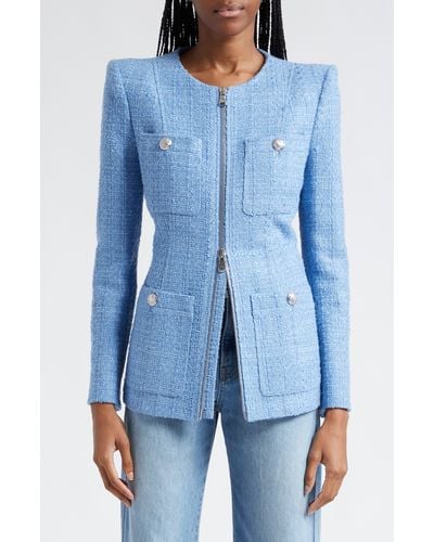 Veronica Beard Agni Cotton Blend Tweed Dickey Jacket - Blue