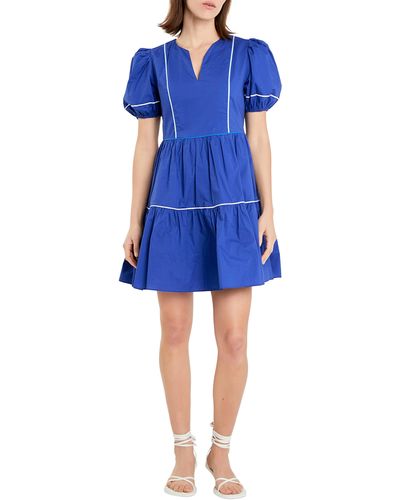 English Factory Tiered Cotton Dress - Blue