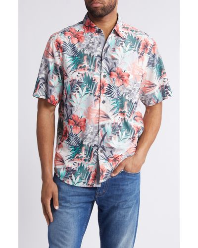 Tommy Bahama Mojito Bay Electric Blooms Short Sleeve Performance Button-up Shirt - Blue