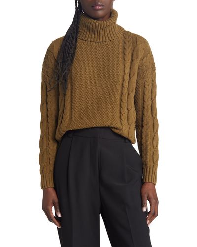 Madewell Crockett Cable Turtleneck Sweater - Brown