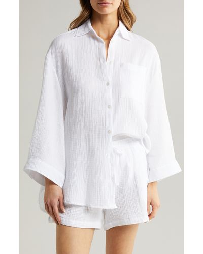 Papinelle Ashley Textured Cotton Double Gauze Short Pajamas - White