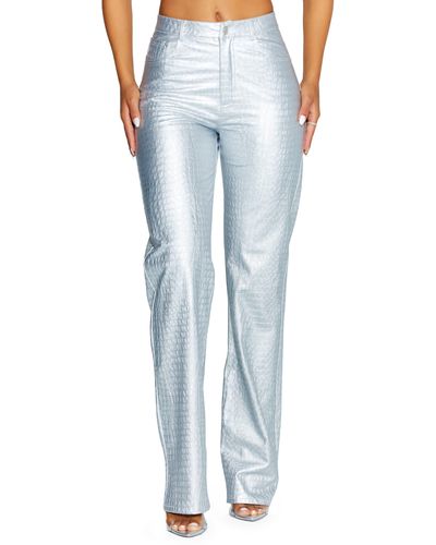 Naked Wardrobe Straight Croc Faux Leather Straight Leg Pants - Blue