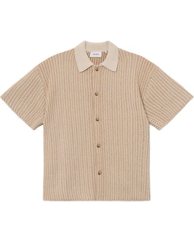 Les Deux Easton Short Sleeve Button-up Sweater - Natural