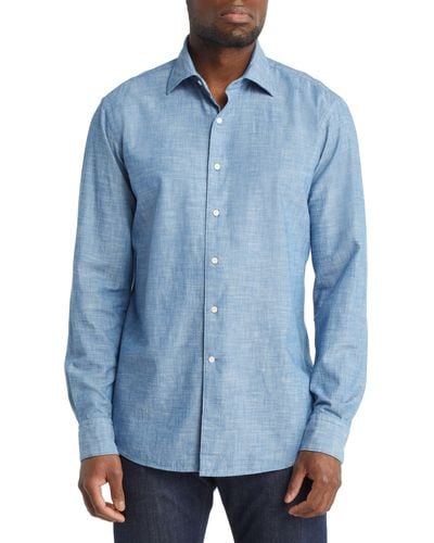 Peter Millar Crown Crafted Selvedge Cotton Chambray Button-up Shirt - Blue